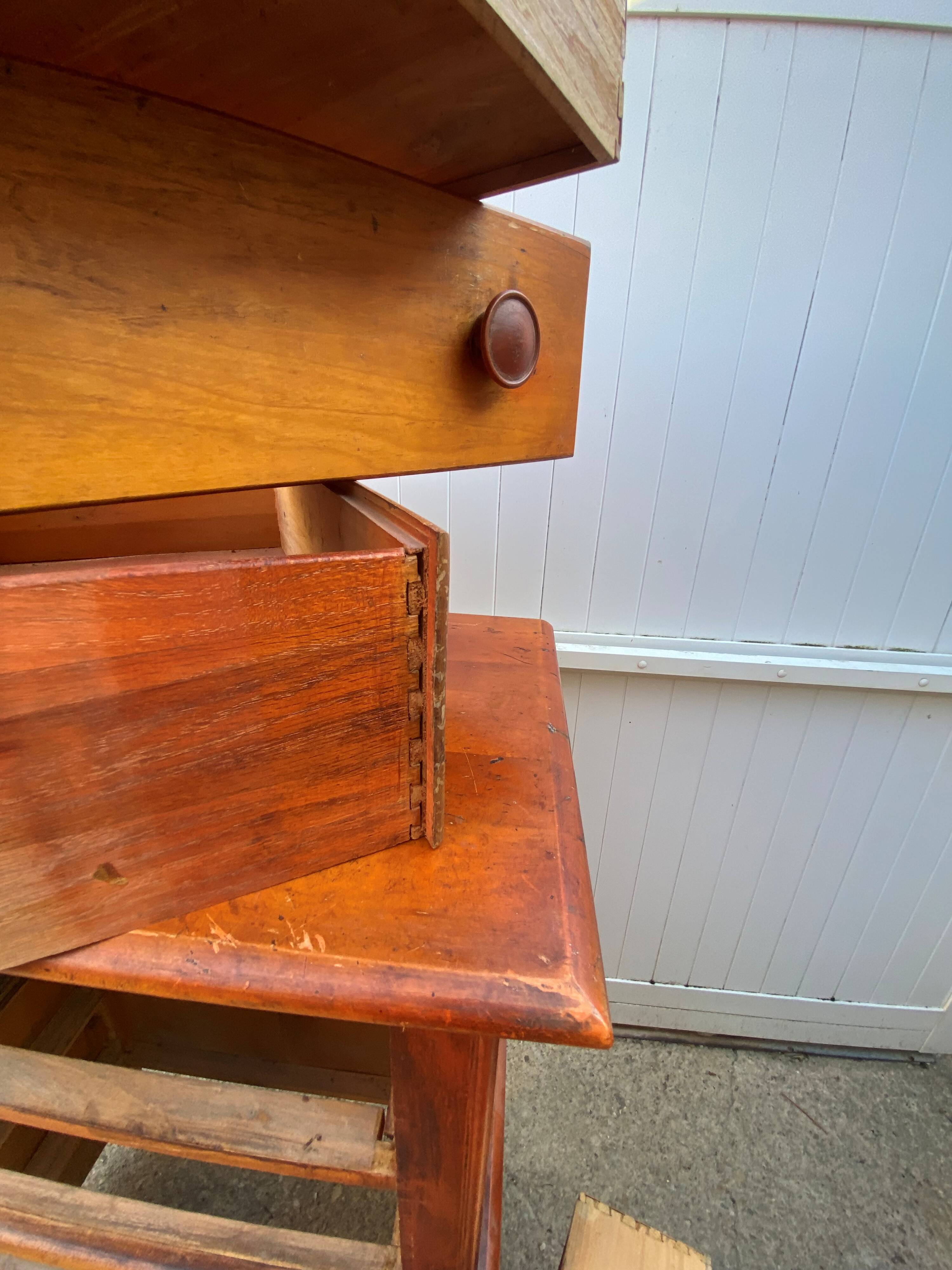 Meuble de métier de rangement commode haute en bois blanc 1950