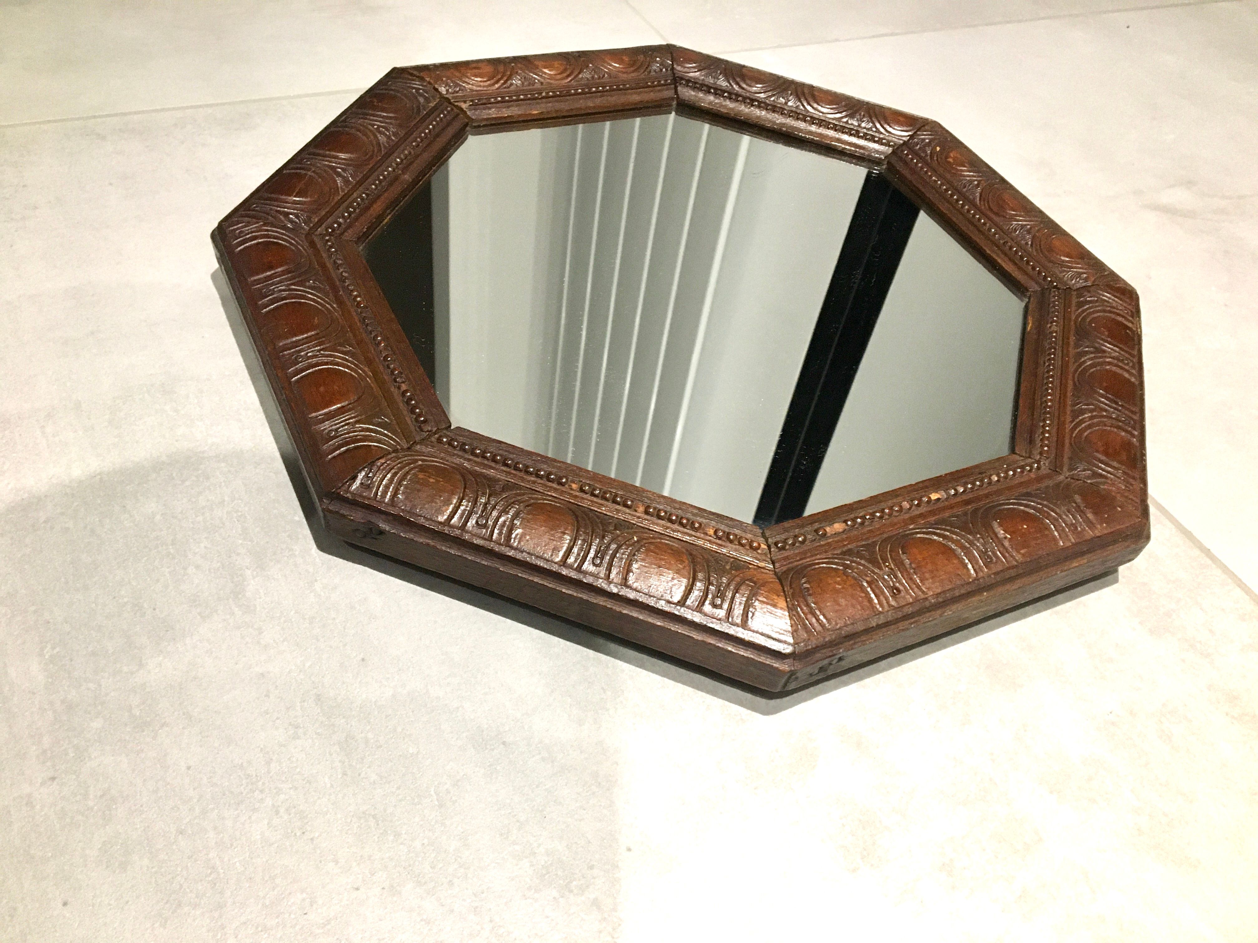 Pretty octagonal mirror Art Deco rosewood frame