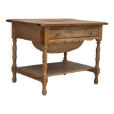 1970s, Scandinavian side table with drawers, solid oak wood, rattan.