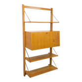 Bibliothèque étagère murale avec secrétaire bar vintage en bois clair