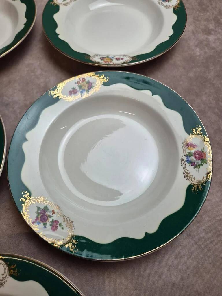 Set of 7 deep plates Digoin Sarreguemines Champagne – Opaque porcelain – Vintage ironstone