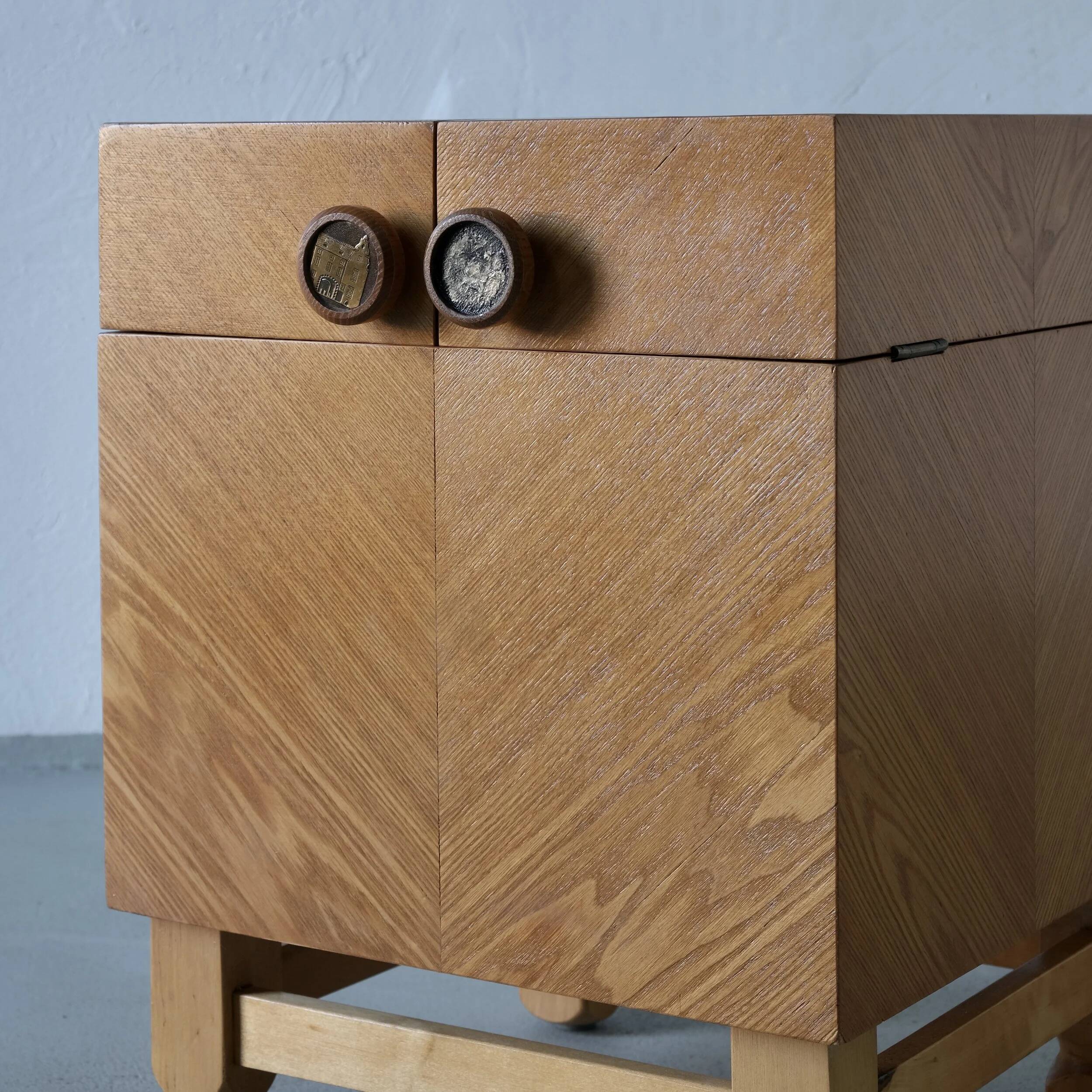 Mid-century oak bar cabinet side table, 1960s