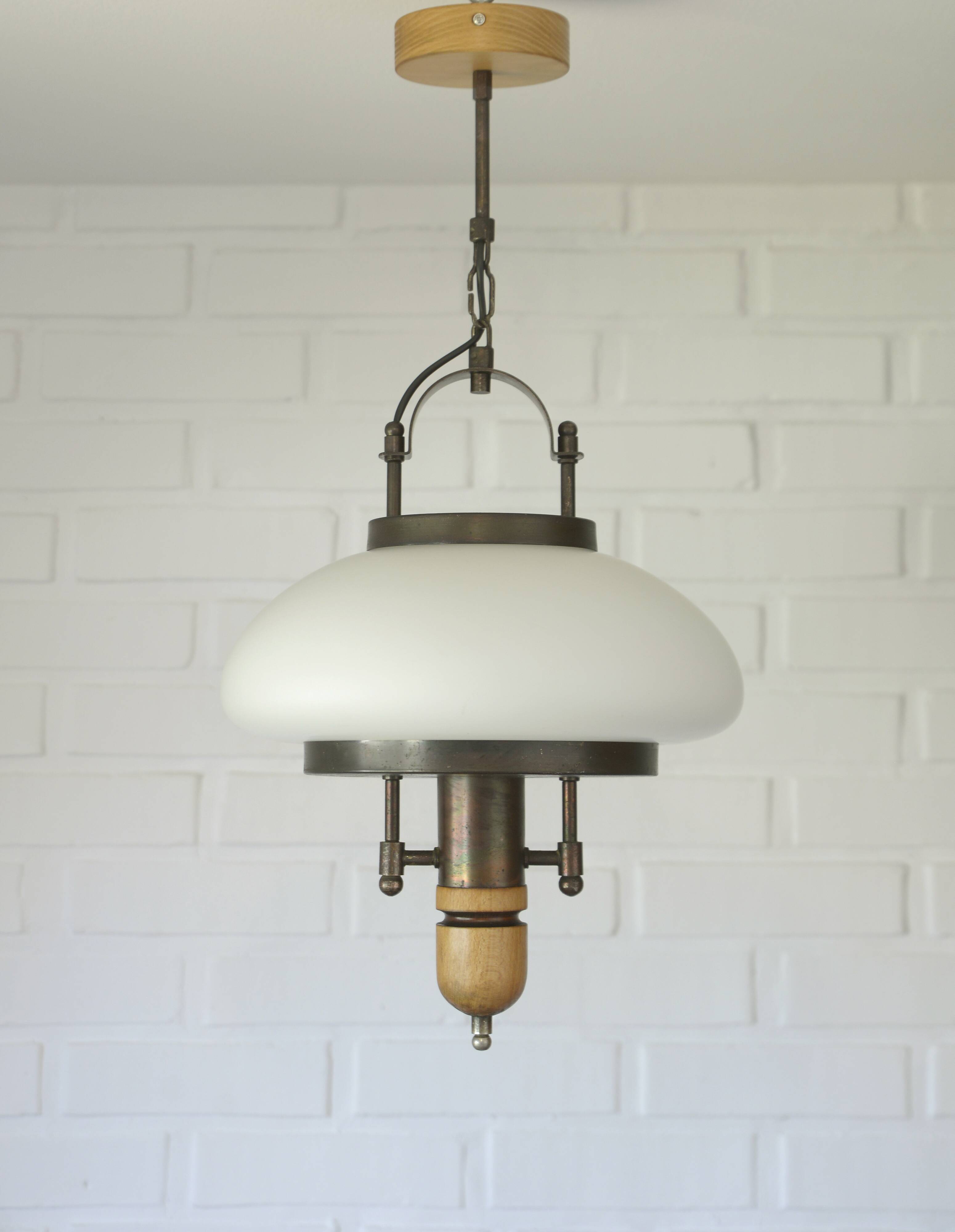 Vintage Lantern Pendant Light | Mid Century Opaline Glass Chandelier