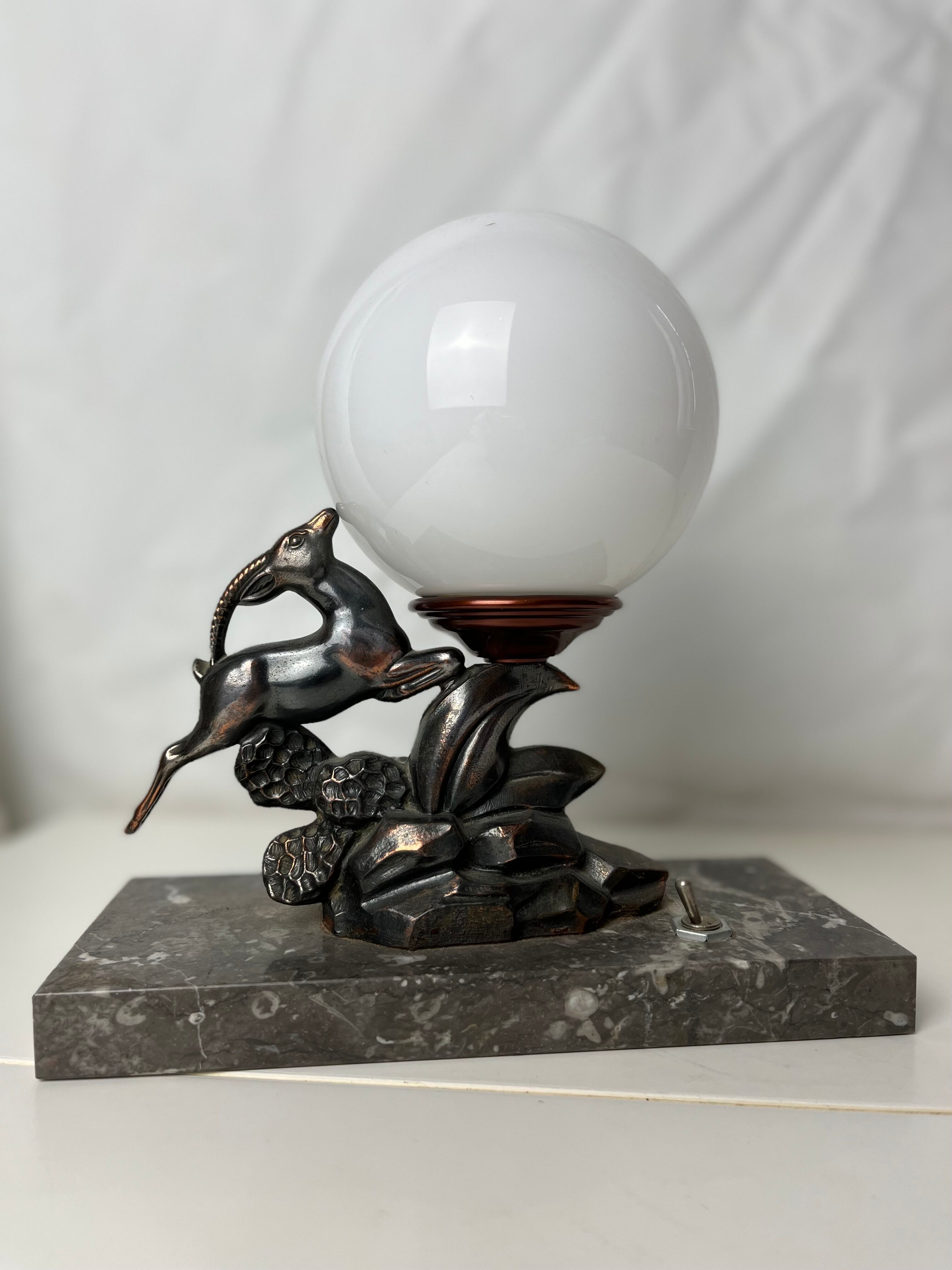 Lamp night light Art Deco opaline signed Limousin