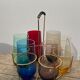 Crystal coloured water glasses in gilded metal glass holders 1970