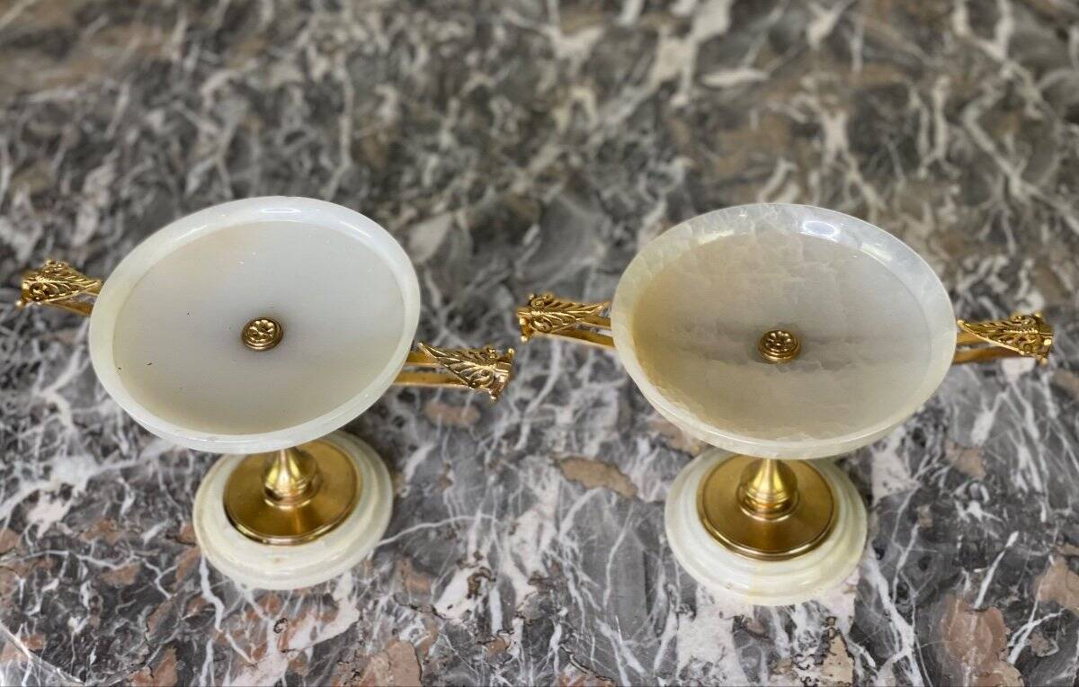 Pair of onyx and gilt bronze cups circa 1880