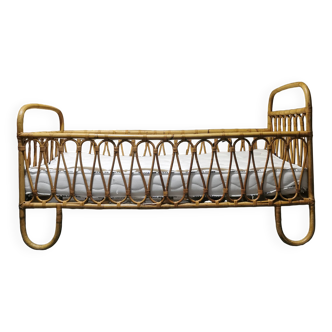 Lit bébé en rotin + matelas bambou sur mesure