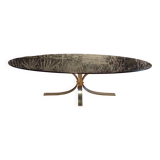 Table basse ovale 1970 verre fumé