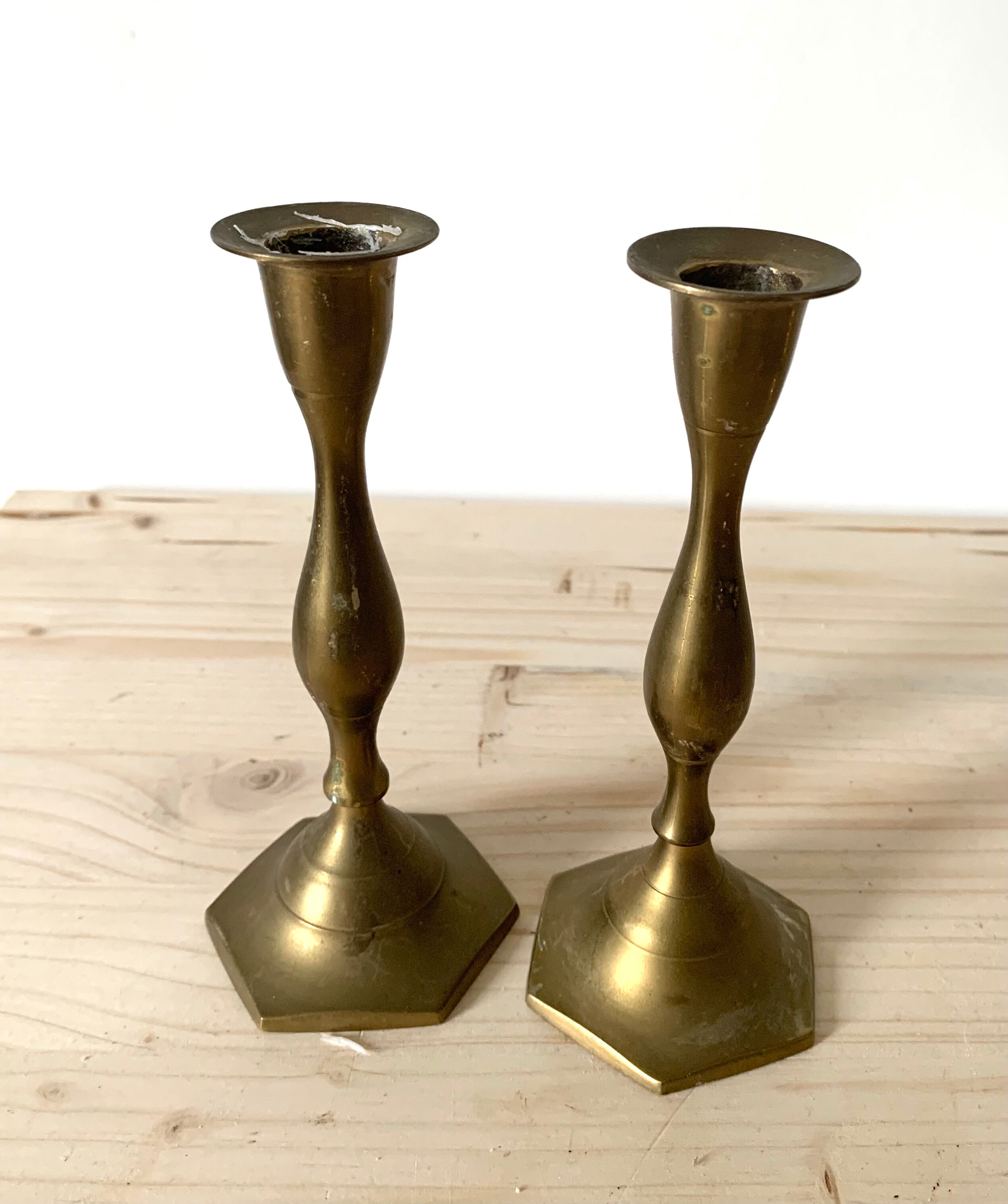 Pair of brass candle holders