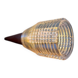 Vintage Scandinavian teak and holophane glass pendant light. 50s/60s