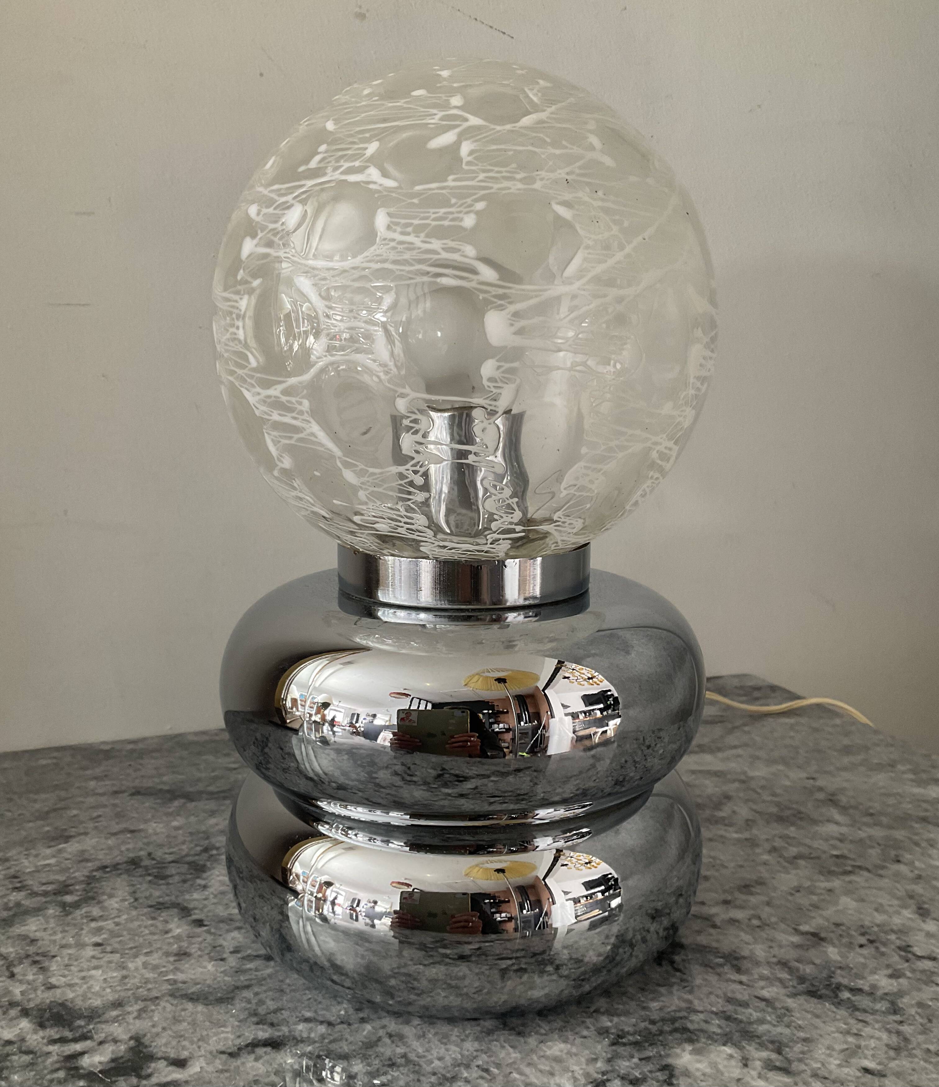 Space Age lamp in chrome metal and glass