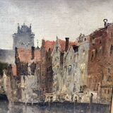 Oil on canvas "View of the city on the canal" by Franck BOGGS 19th century