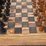 Jeu d'échecs EN bois d'olivier rustique jeu d'échecs fait à la main planche en bois 18 pouces