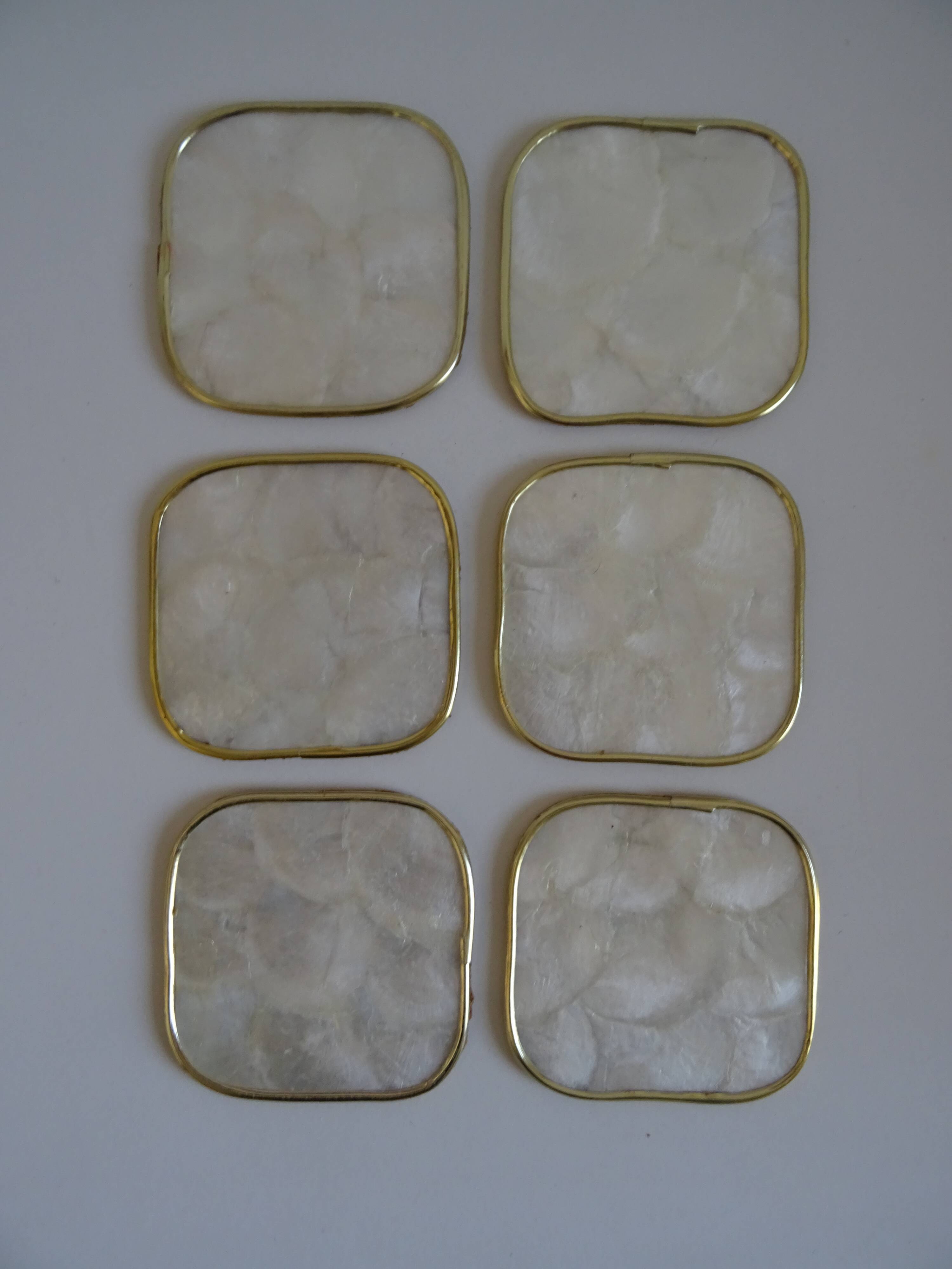 Series of 6 vintage mother-of-pearl coasters