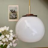 Vintage globe pendant lamp in white opaline