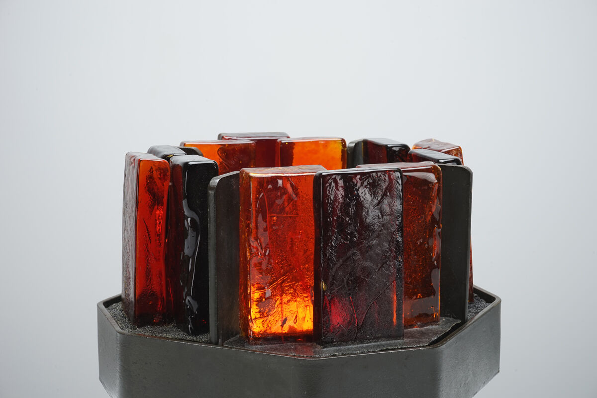 Rare lamp by Jacques Avoinet in glass and wrought iron circa 1950