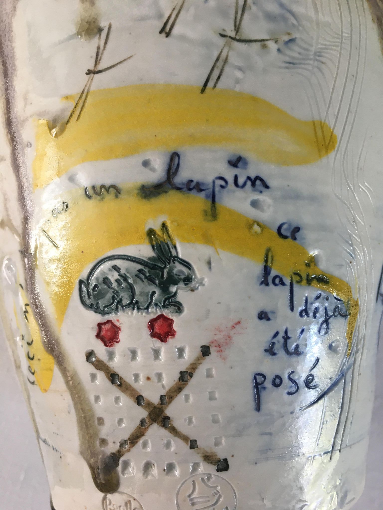 Thierry Basile vase in enamelled sandstone with abstract decoration