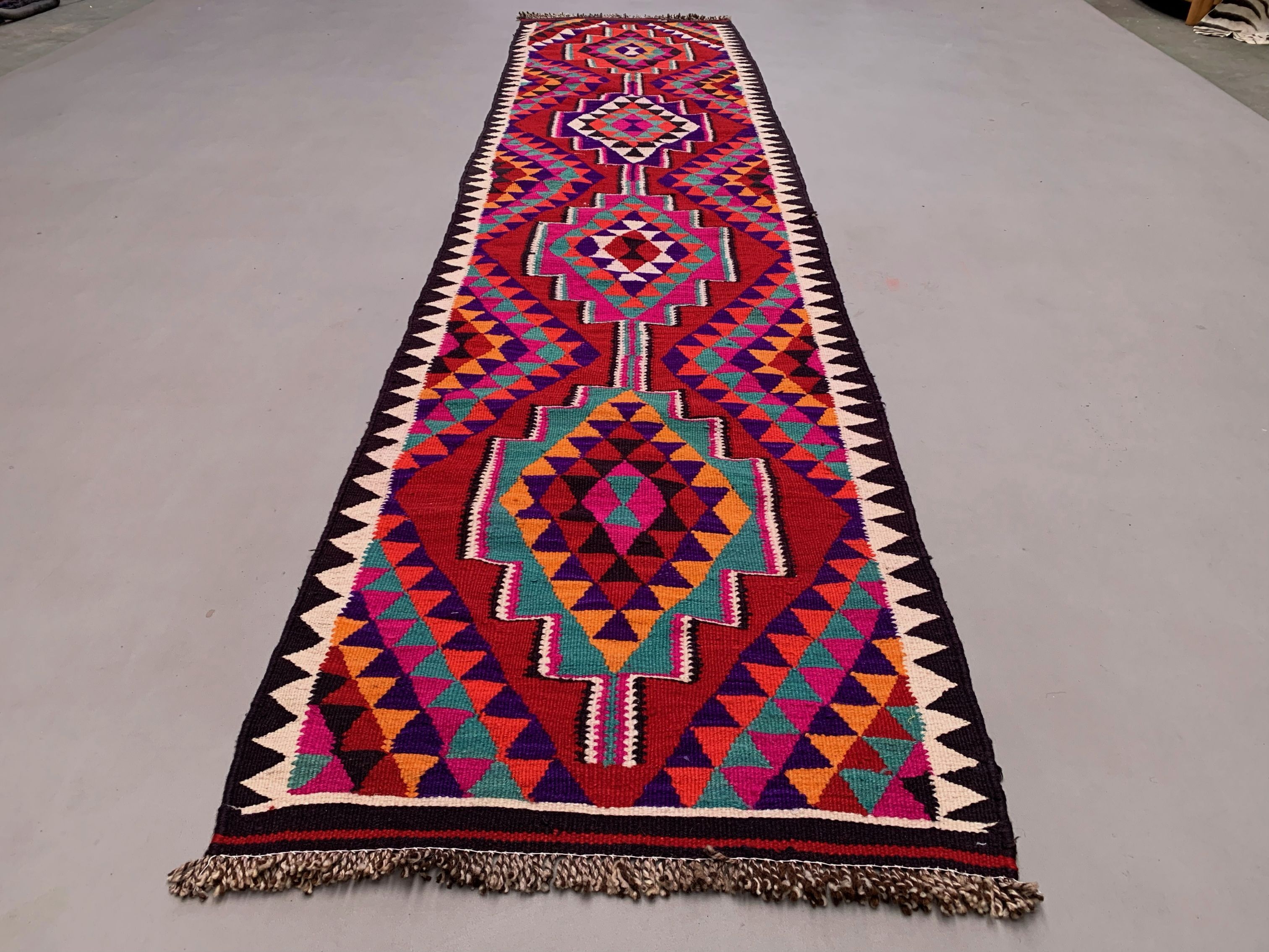 Old turkish kilim runner 367x86 cm