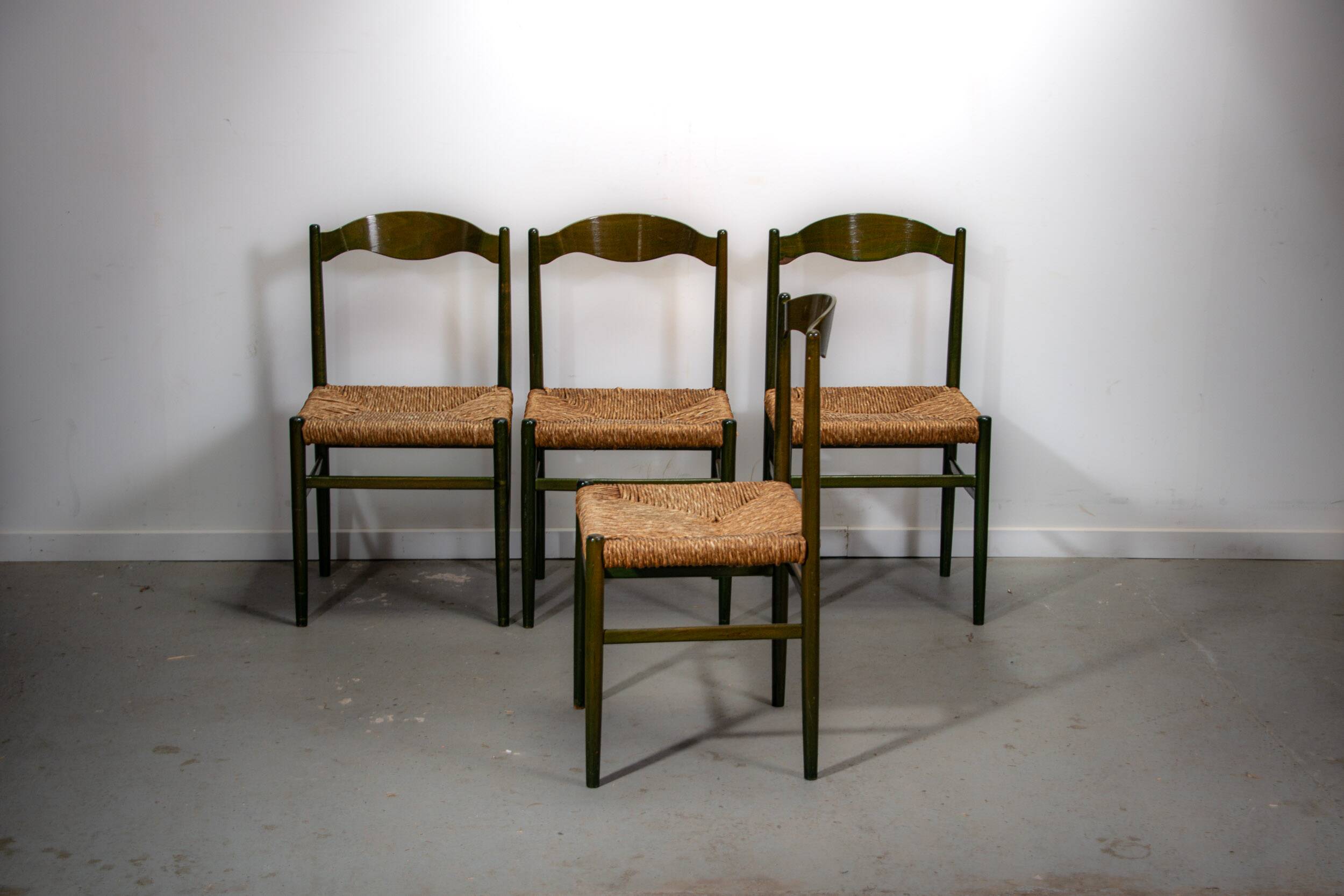 Green beech and rush dinning chairs