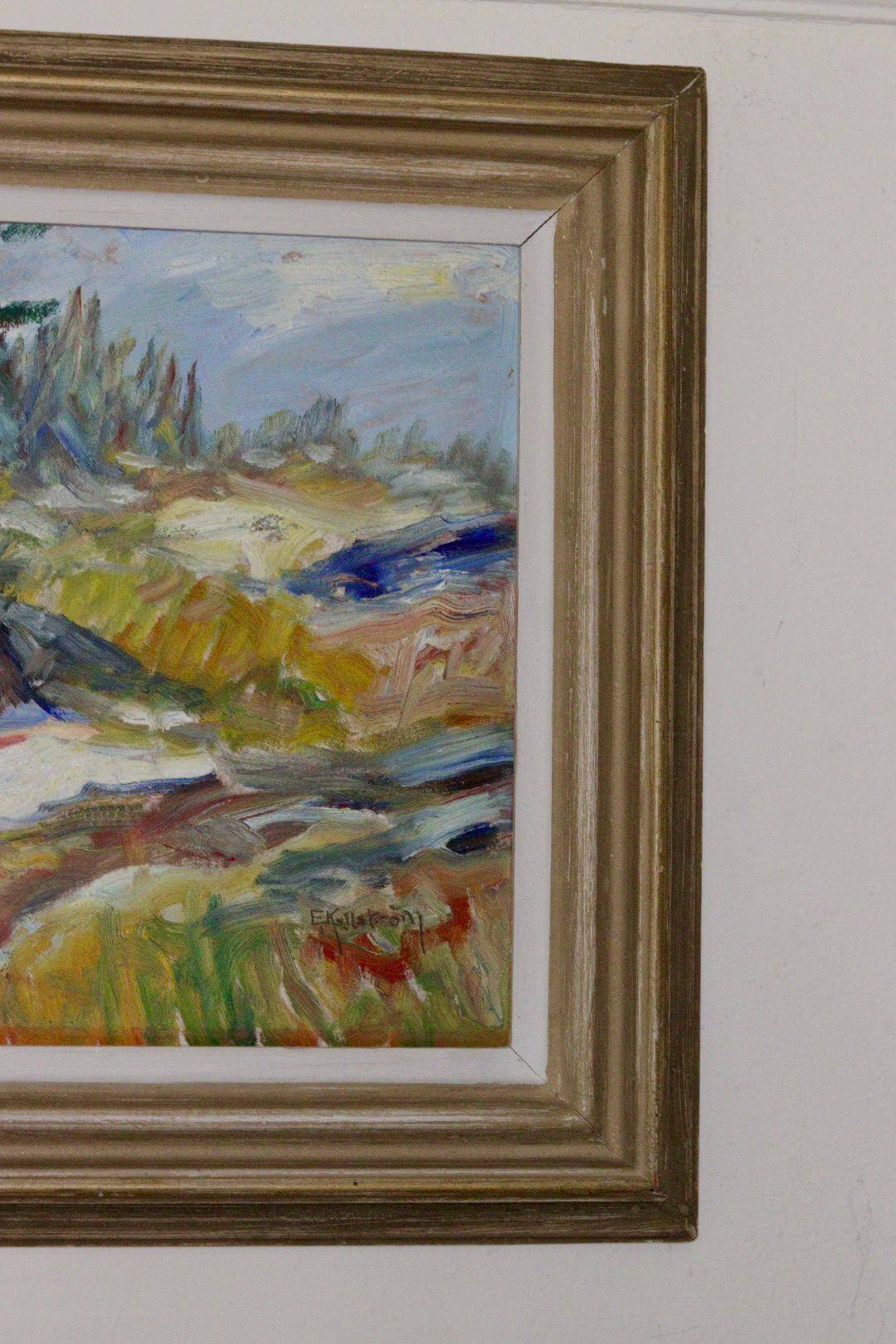 Framed oil on panel "Landscape", Sweden mid 20th century