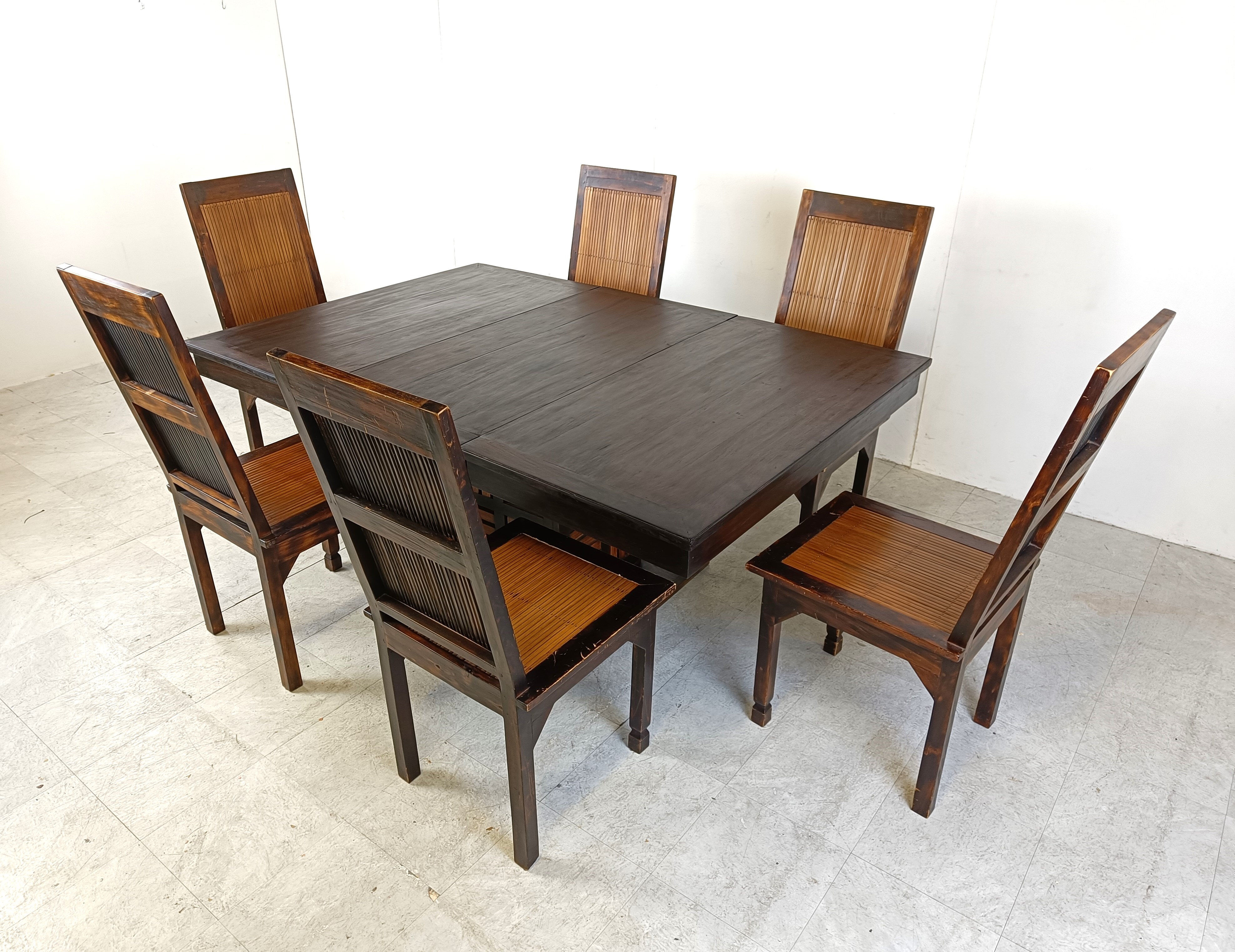 Mid-century bamboo high back dining chairs with table, 1960s