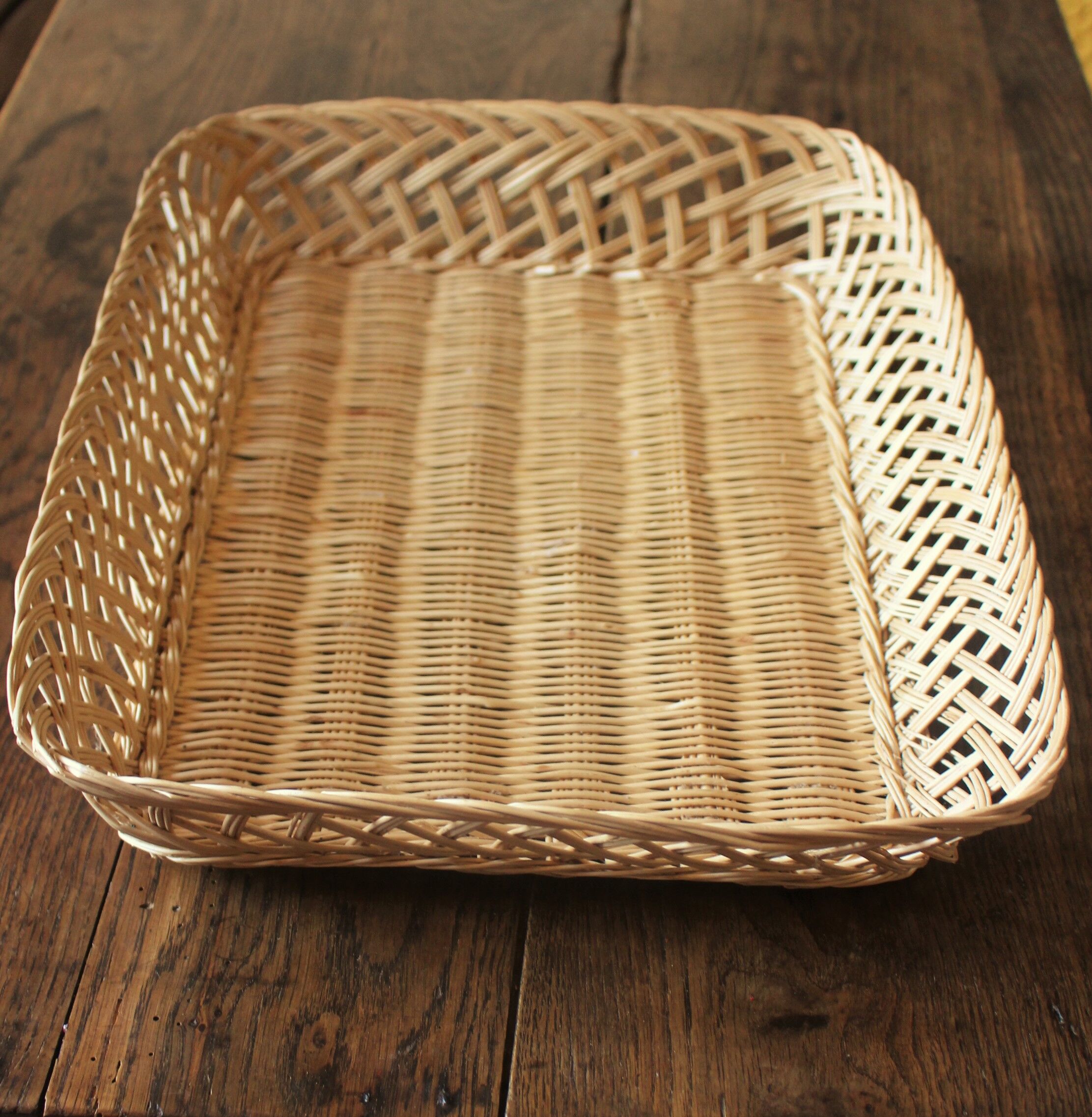 Basket wicker rectangle borders openwork vintage basketry