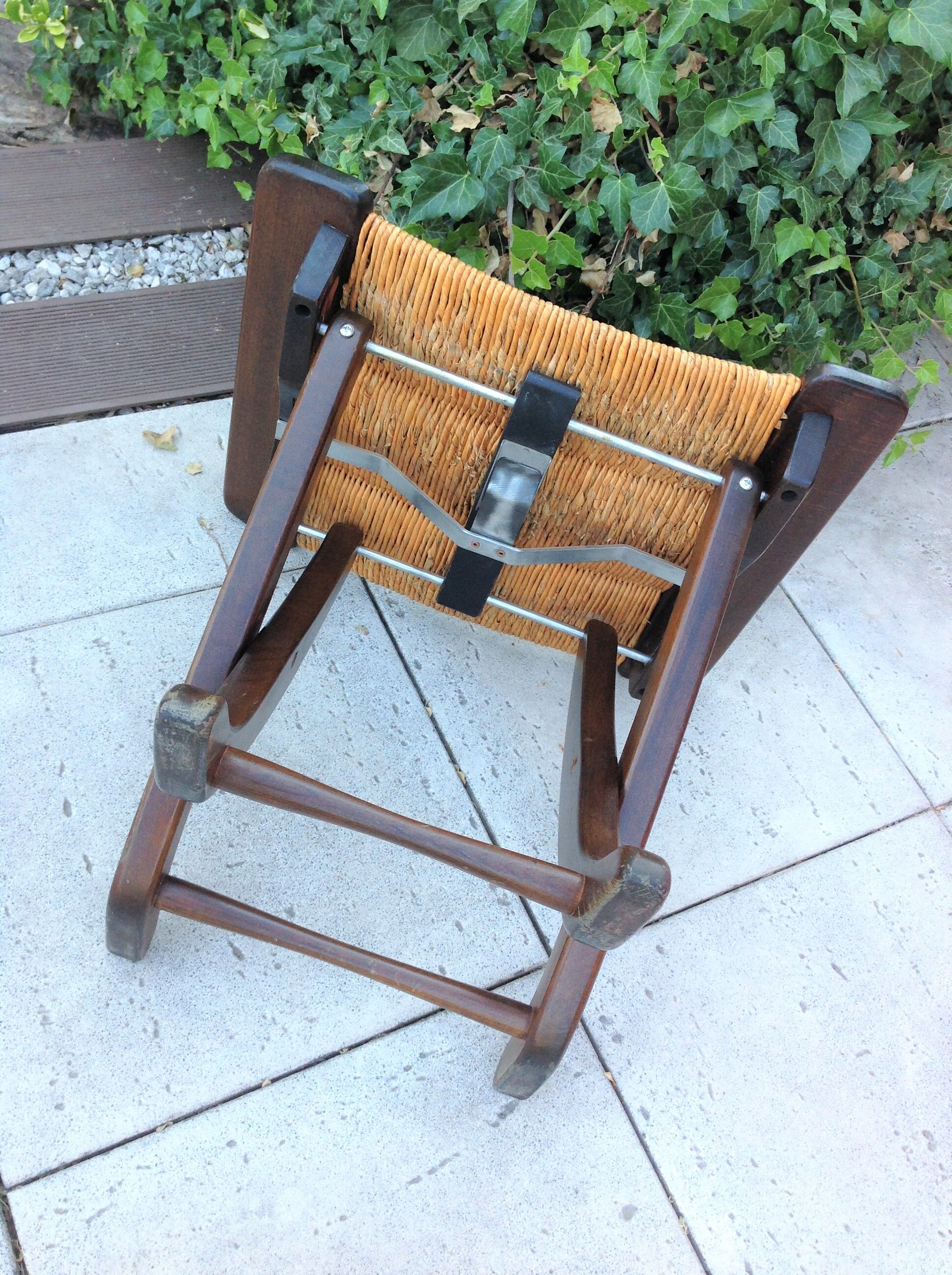 Tabouret  en bois paillé / vintage années 50-60