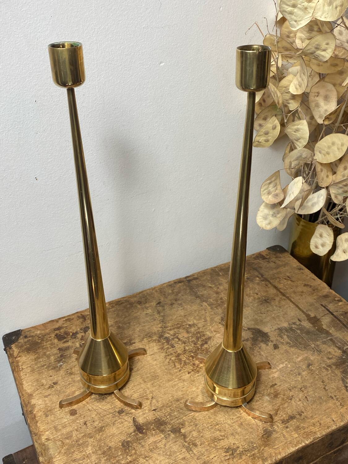 Pair of designer bronze candlesticks