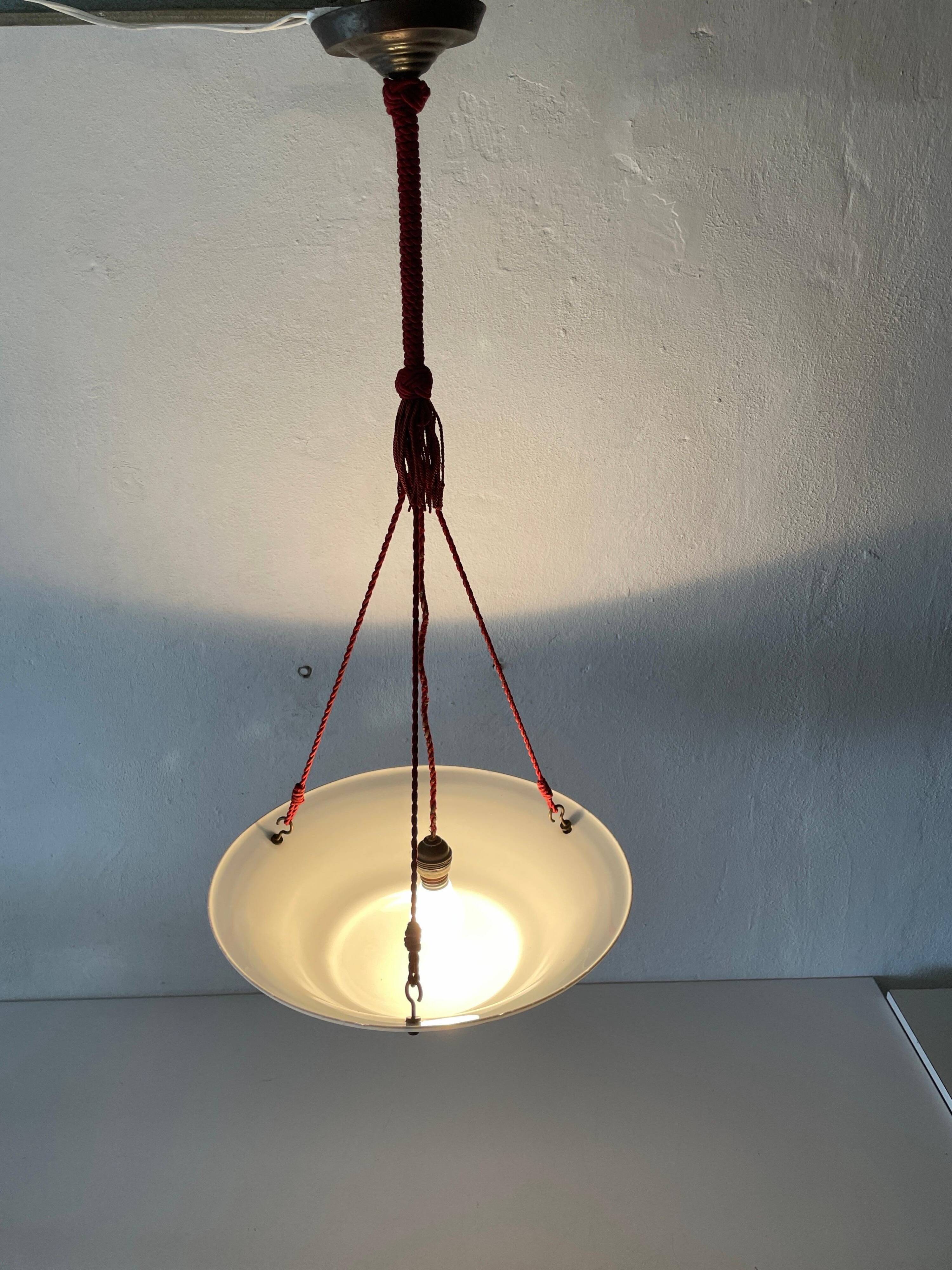 Art Deco suspended lamp in white marble-effect glass, 1940s, Germany.