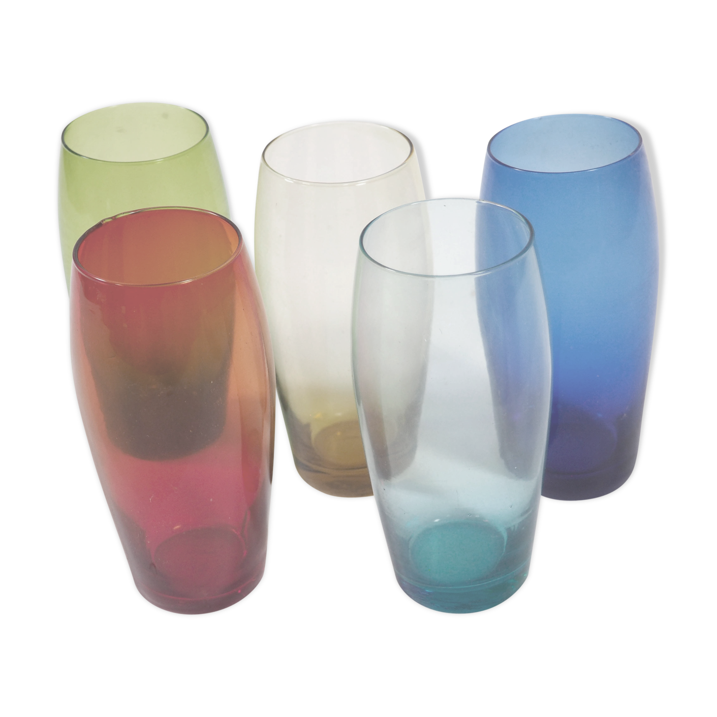 5 old multicolored glasses
