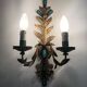 Pair of gold metal wall lights with turquoise glass inlay. 70