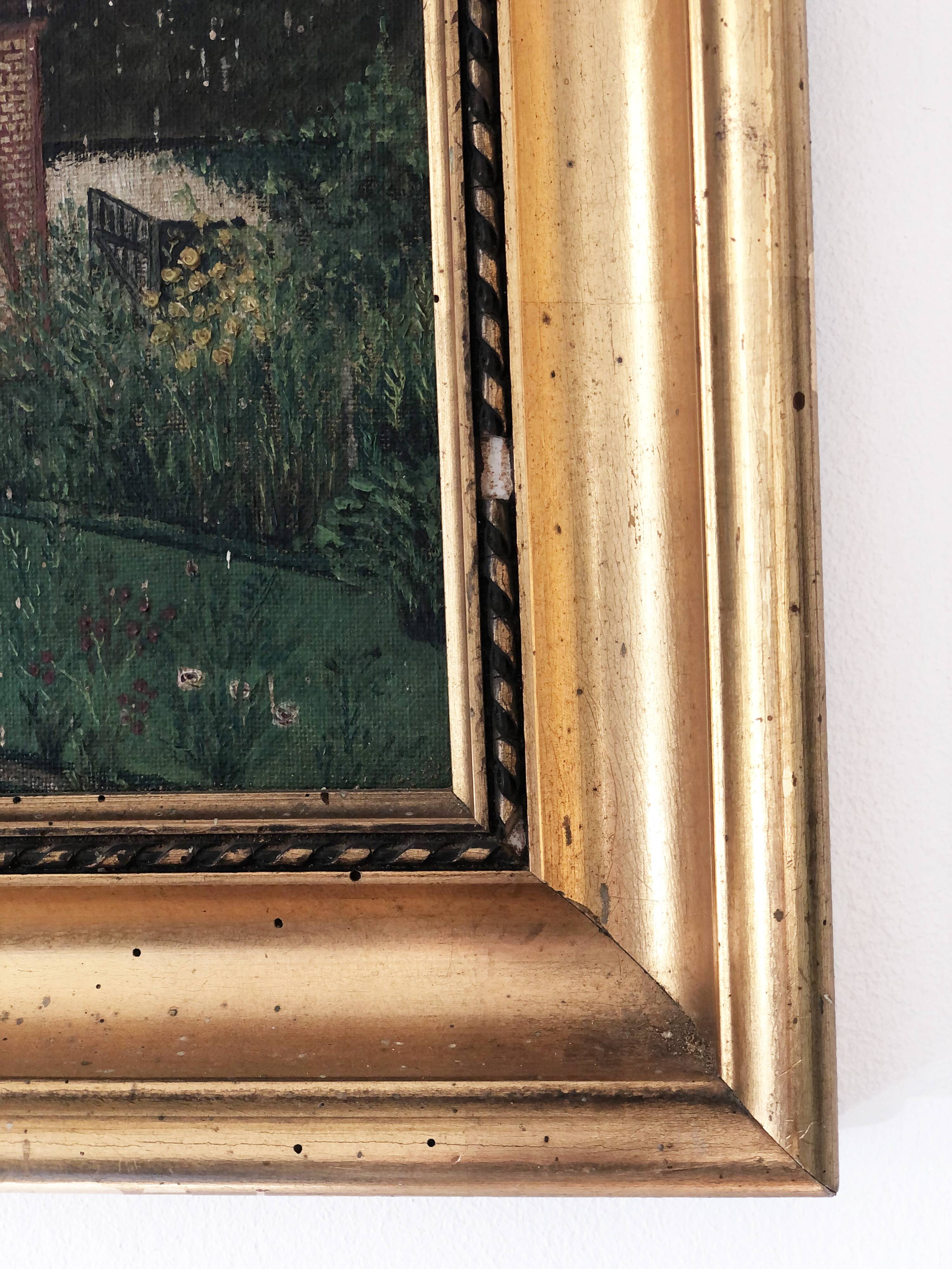 Original Vintage Oil Painting of a Cottage with Garden ( circa 1940)
