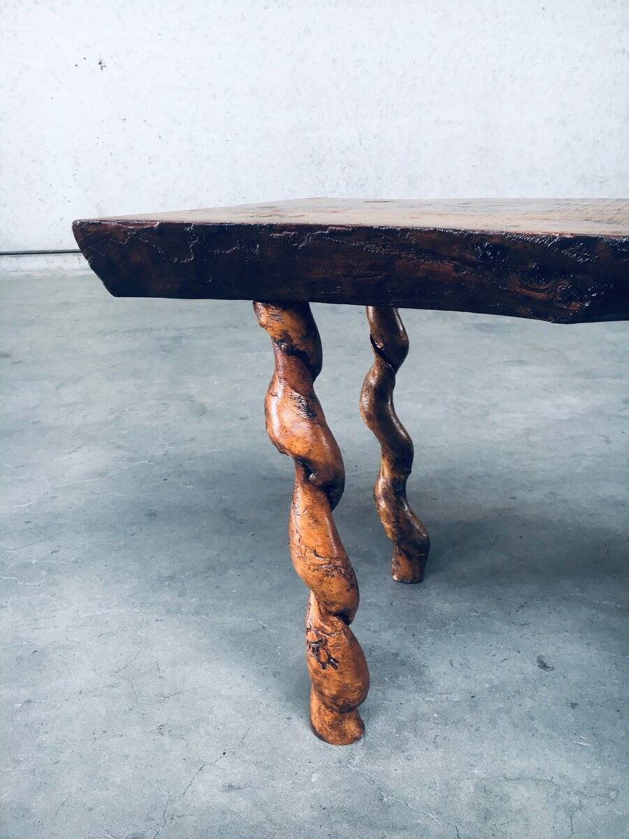 Brutalist Style Handcrafted Oak and Grape Wood Side Table, 1950s