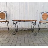 Set of vintage garden furniture sofa wrought iron and wicker, chairs & coffee table vintage 1980