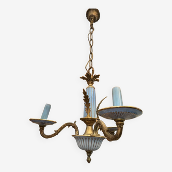 Baroque-Venetian style chandelier in porcelain and brass, 1970s
