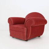 Set of 3 French Art Deco Red velvet Upholstered Armchairs, 1930s