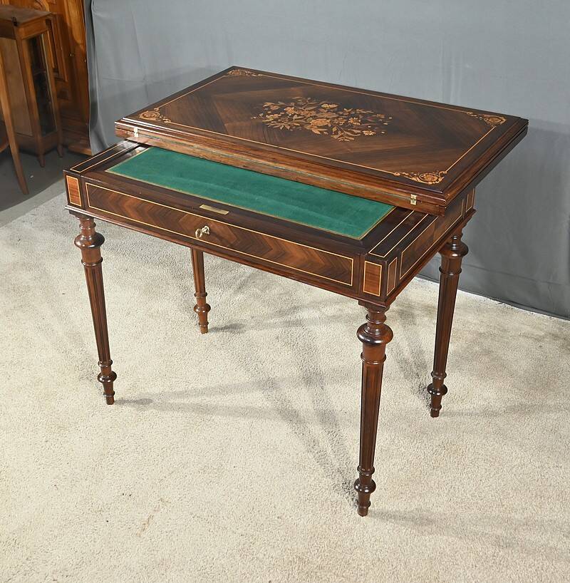 Marquetry system table, louis xvi style – 2nd half of the 19th century