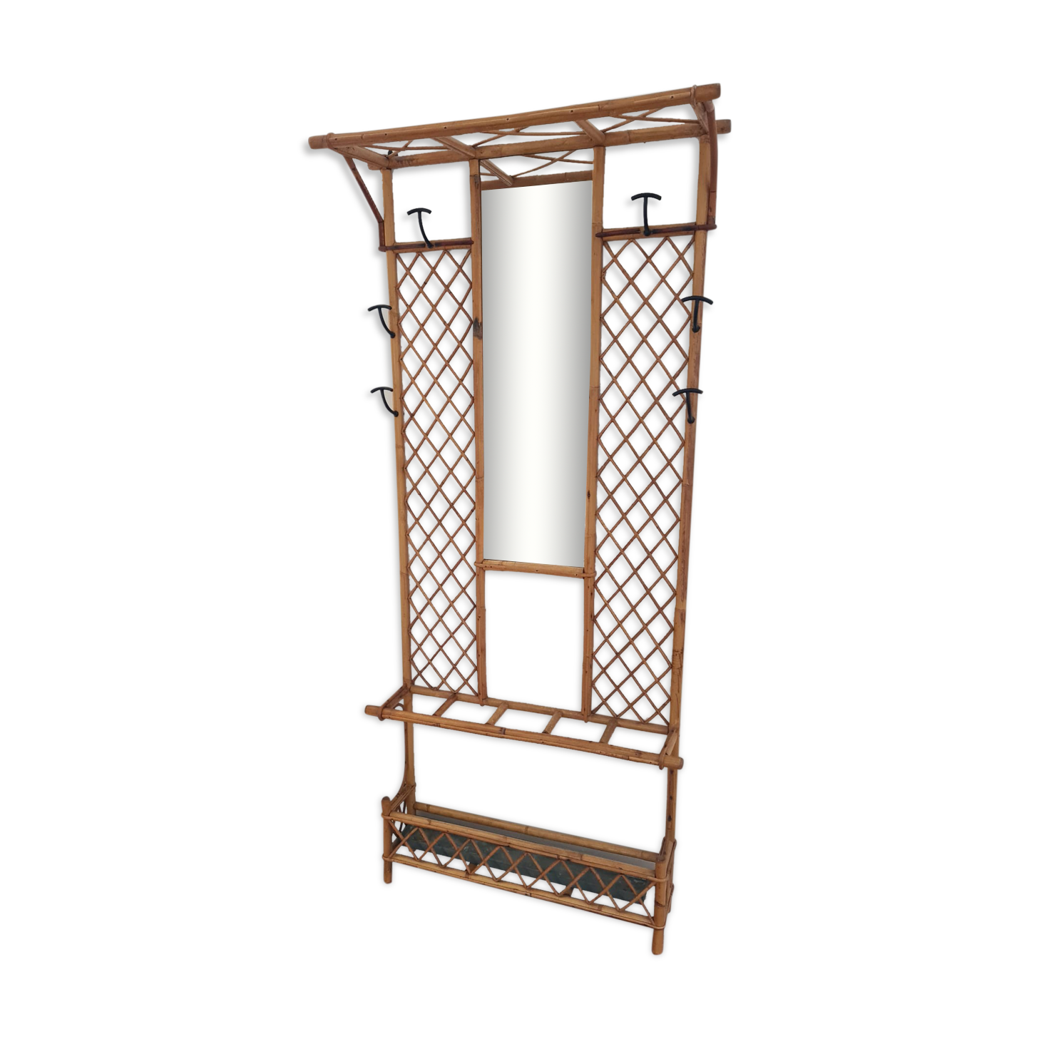 Rattan wall coat rack year 50s