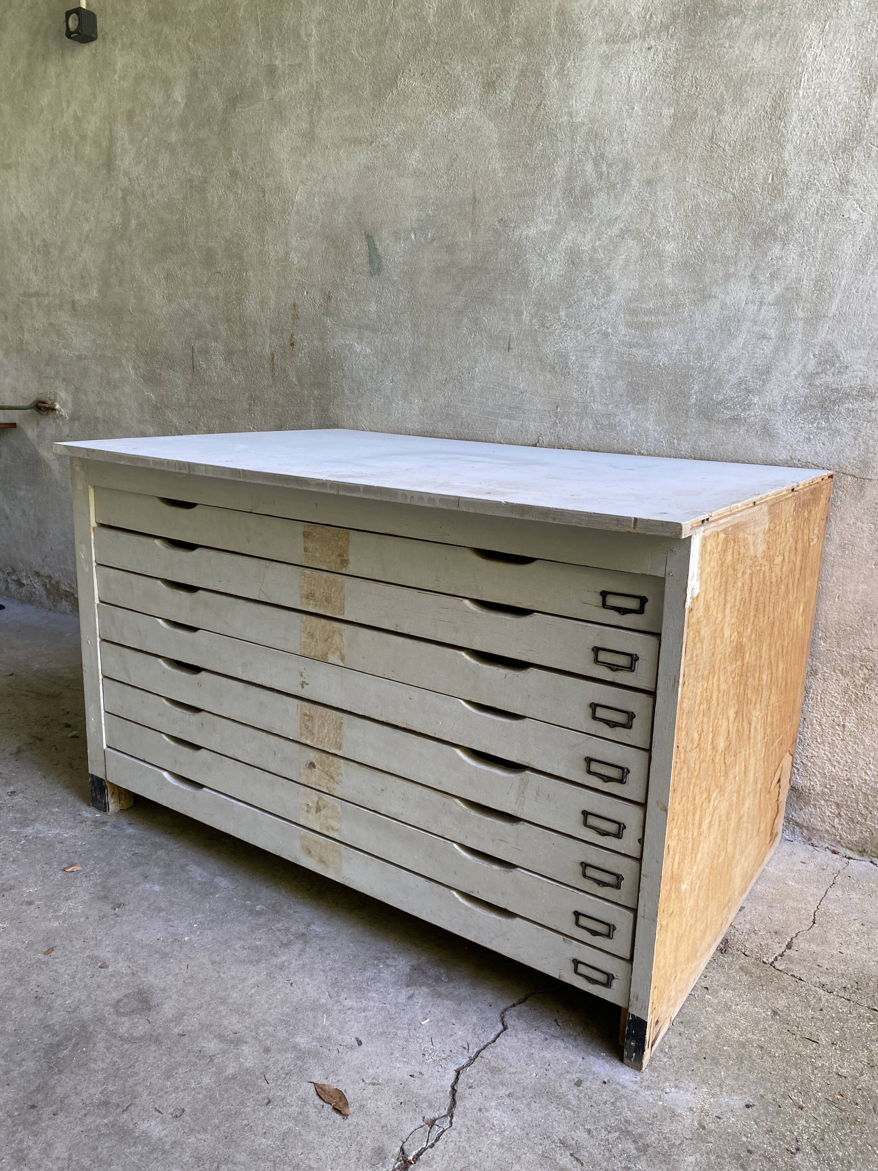 Map cabinet, vintage wooden architect's plan cabinet with 8 drawers