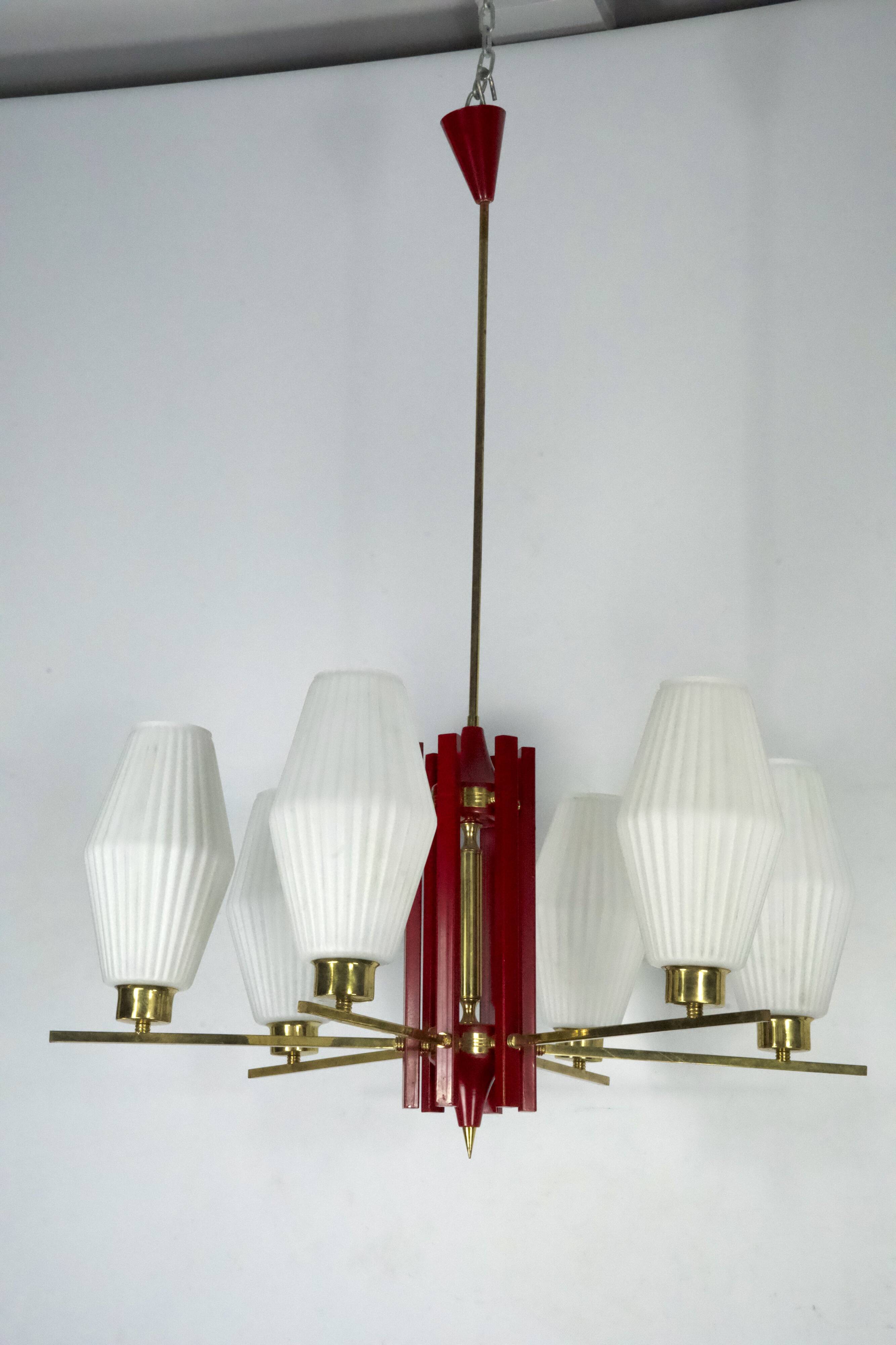 Large Mid-Century Arredoluce Monza manner chandelier. 1950s Italian design