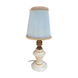 Vintage candlelight vanilla earthenware border gold and rhodoid lampshade pleated azure