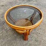 Wicker rattan coffee table with glass top