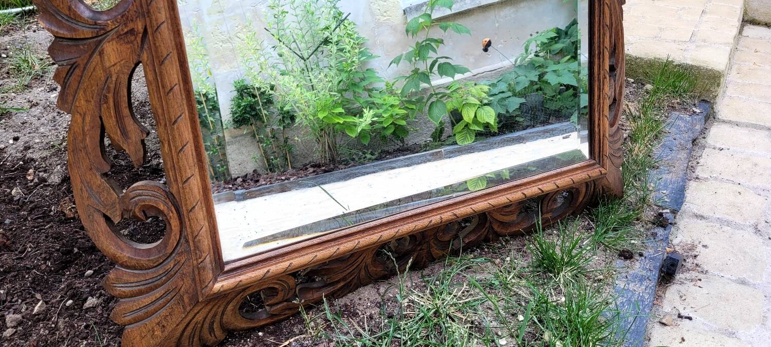Huge antique Indonesian teak mirror