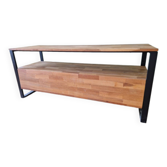 Industrial style wood and steel television stand