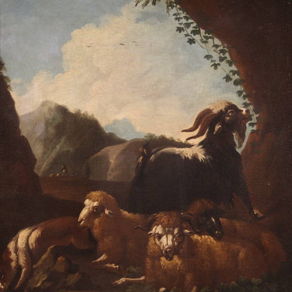 Peinture de paysage bucolique raffinée du XVIIe siècle