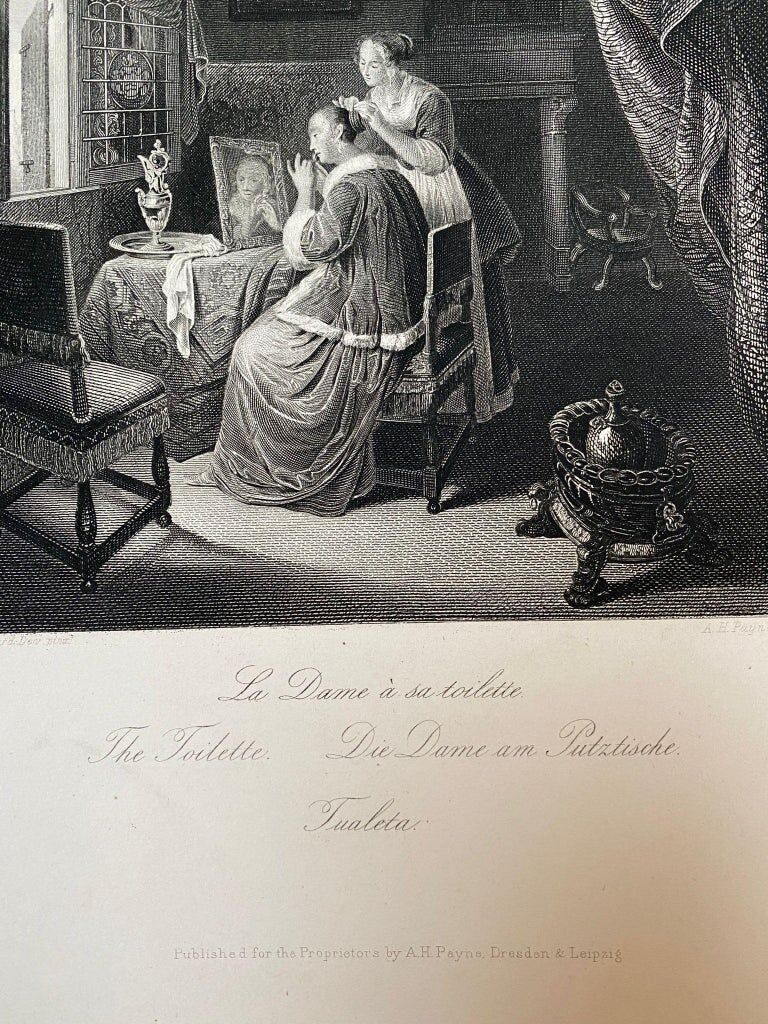 Gérard DOU, the lady at his toilet, engraving, nineteenth century