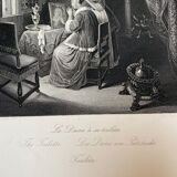 Gérard dou, la dame à sa toilette, gravure, xixème siècle