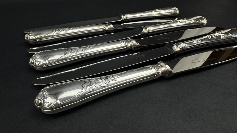 Lot de 6 couteaux de table Christofle modèle Marly – métal argenté – 24,5 cm