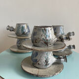 Service of 6 cups and saucers Gustave Reynaud – The Mulberry – Vallauri