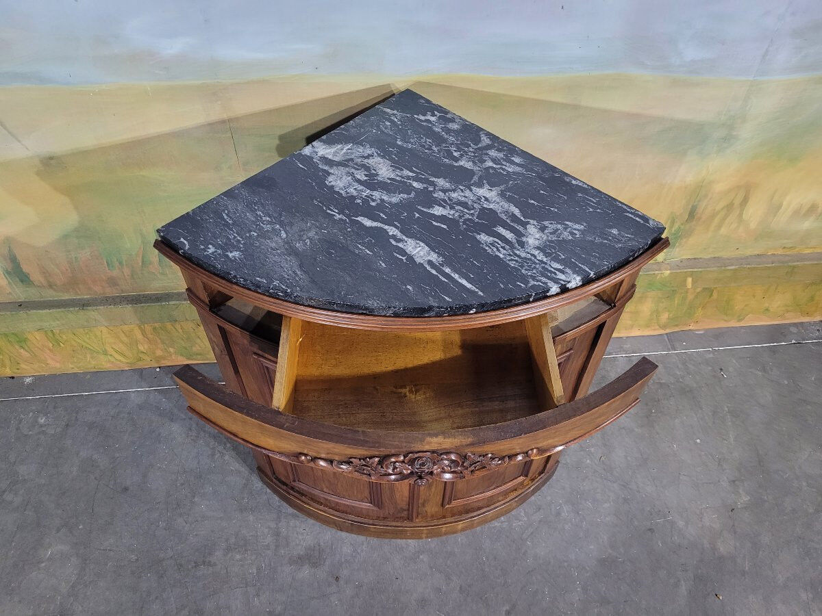 Small corner cabinet with marble, corner sideboard.